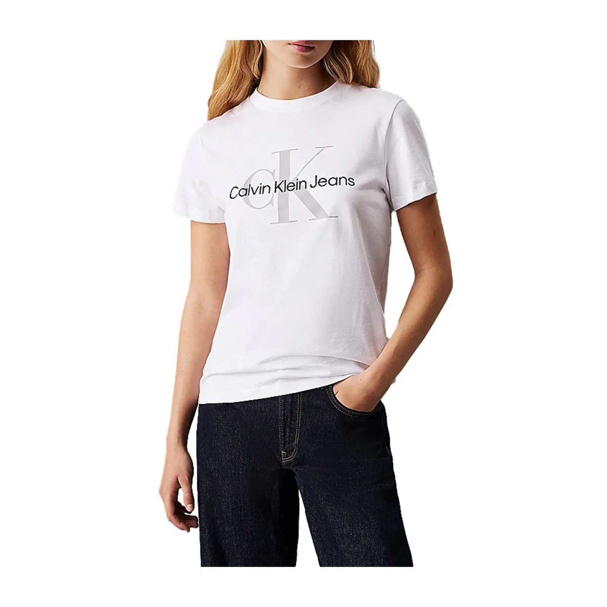 T-shirt Donna tinta unita bianca con logo frontale - immagine 2