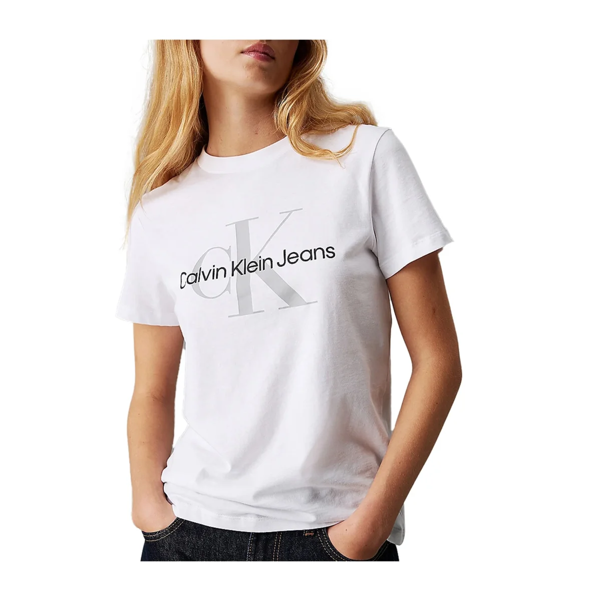 T-shirt Donna tinta unita bianca con logo frontale - immagine 5