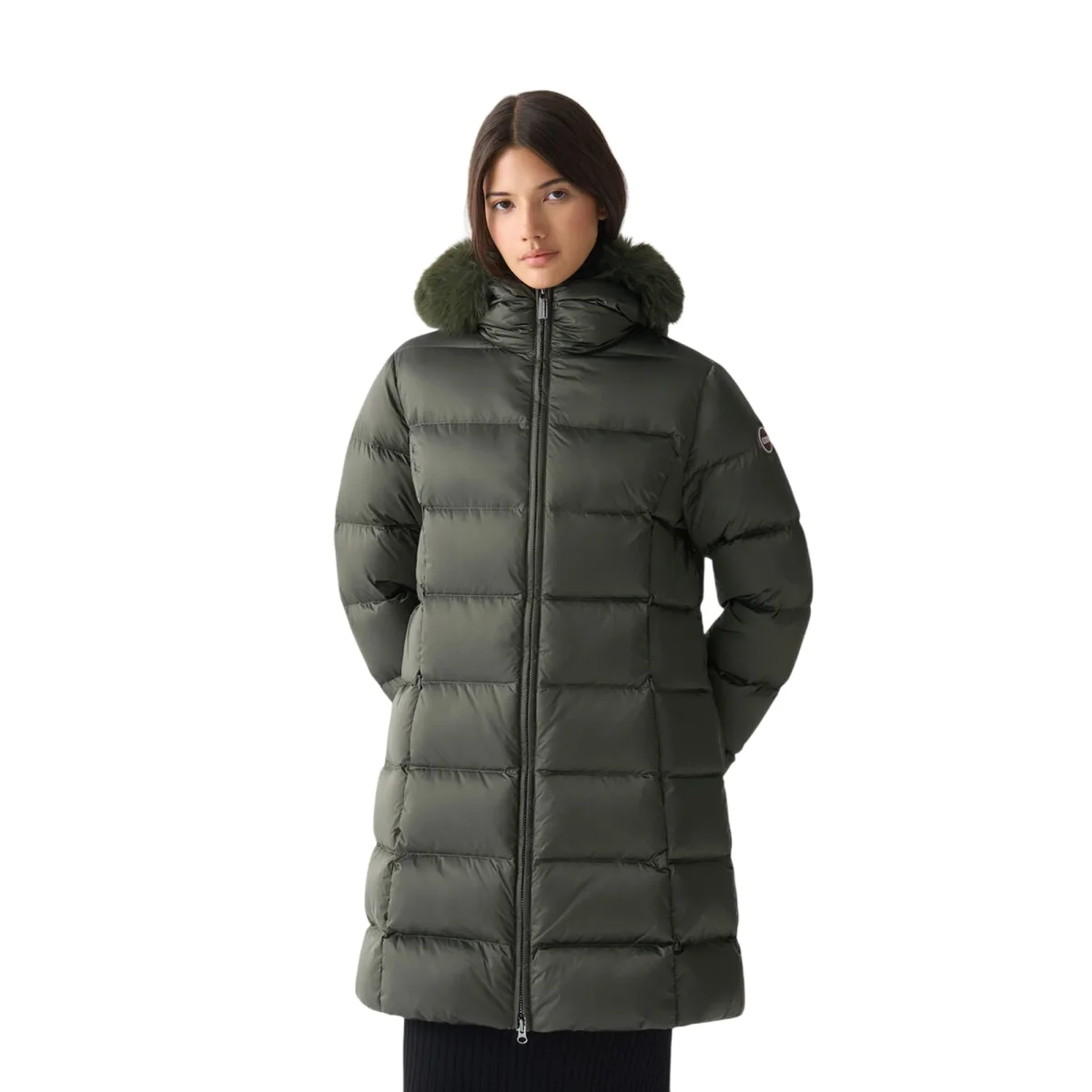 Piumino Donna lungo Verde con pelliccia - immagine 3