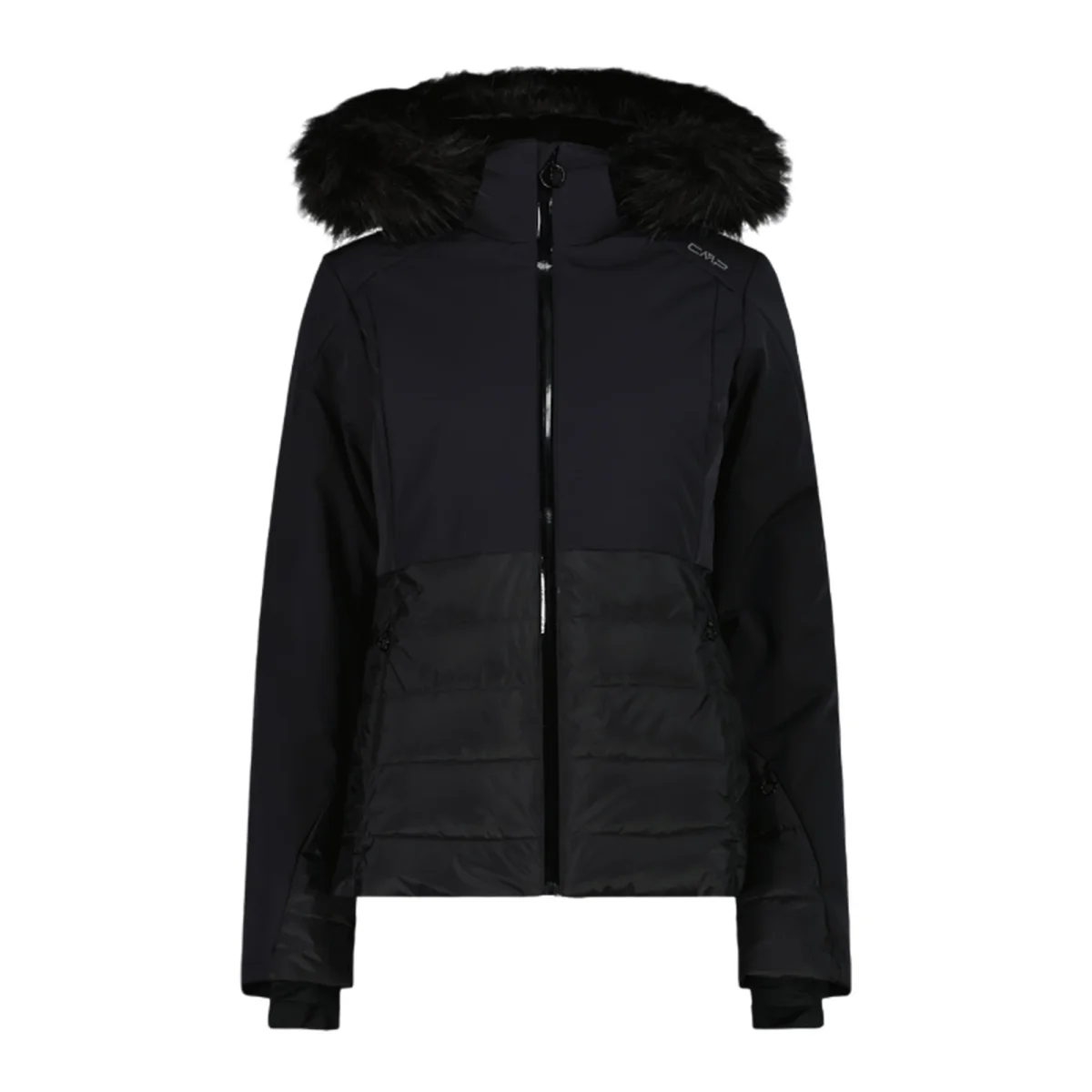 Giacca da sci nera Donna con cappuccio con ecopelliccia - immagine 2