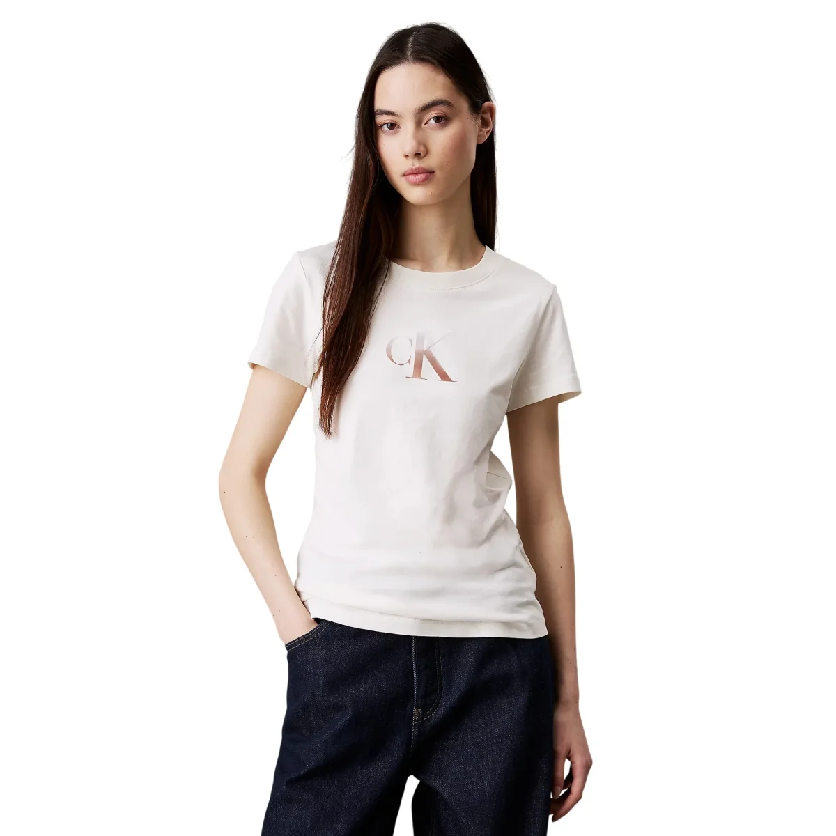 T-shirt Donna Scollo Tondo e Logo Sfumato - immagine 2