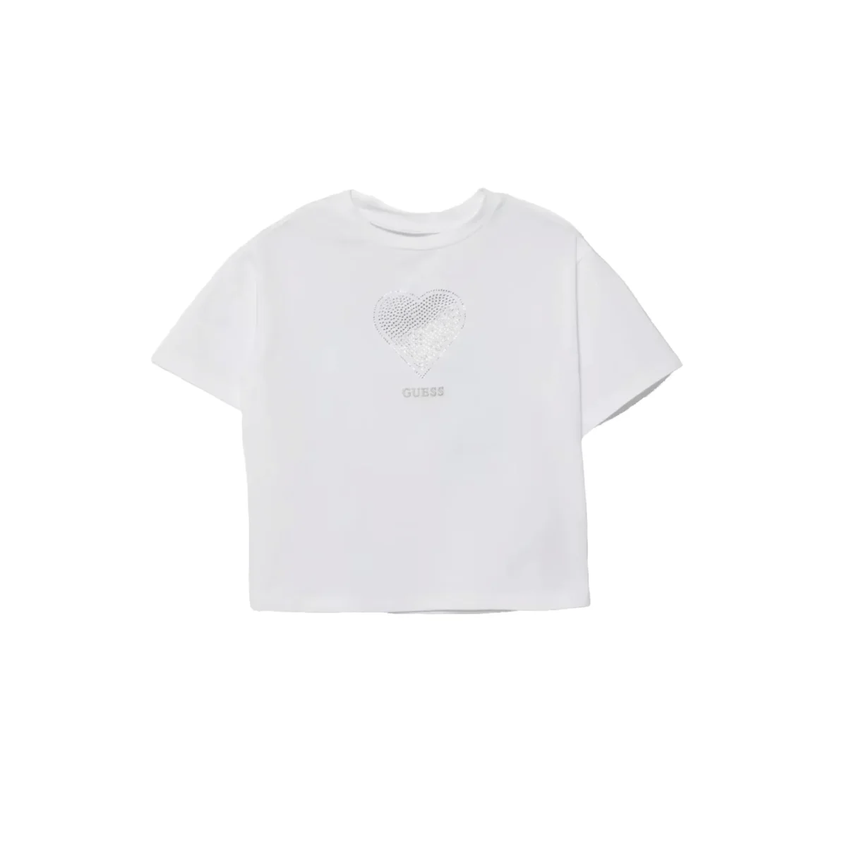 T-shirt bianca Bambina con cuore con strass - immagine 2