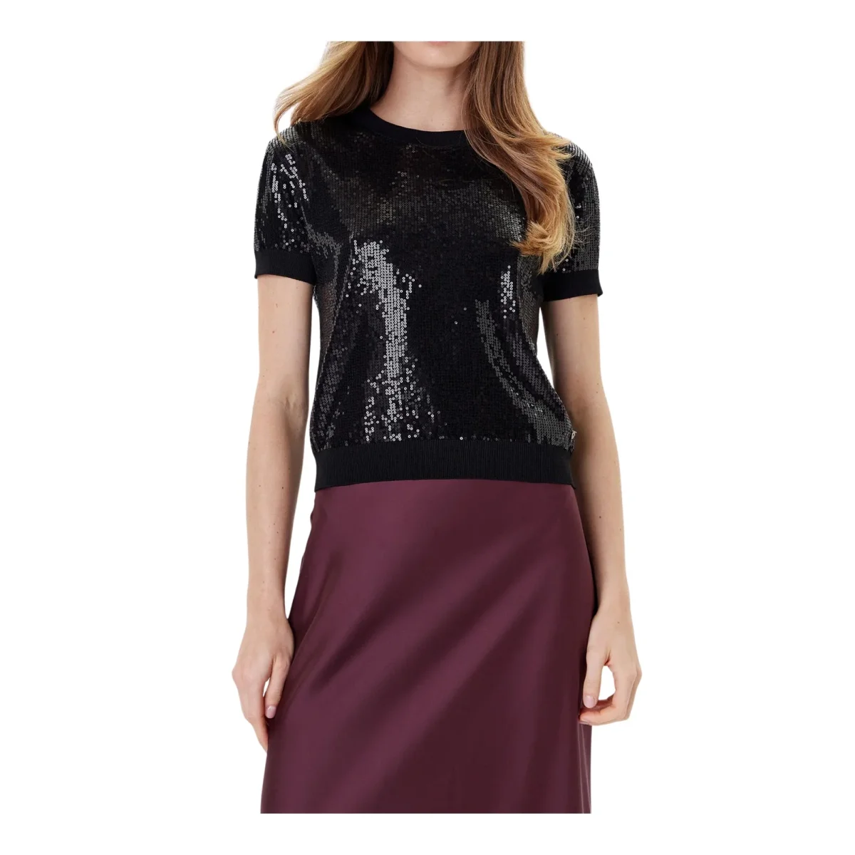 Maglia Donna mezza manica Nero paillettes - immagine 2