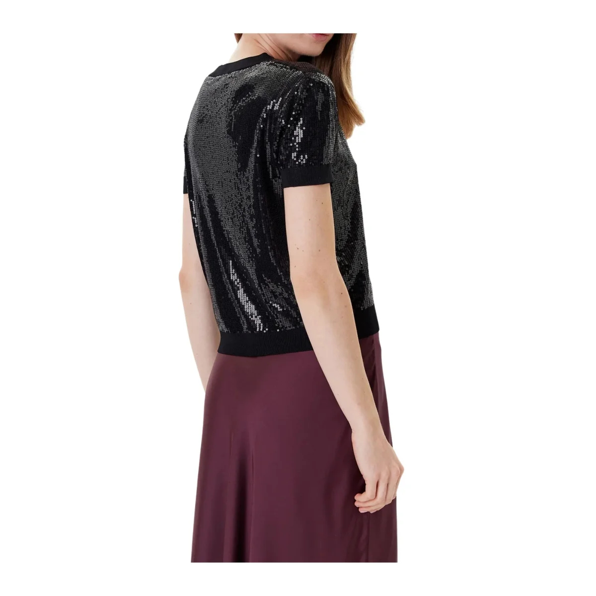Maglia Donna mezza manica Nero paillettes - immagine 3