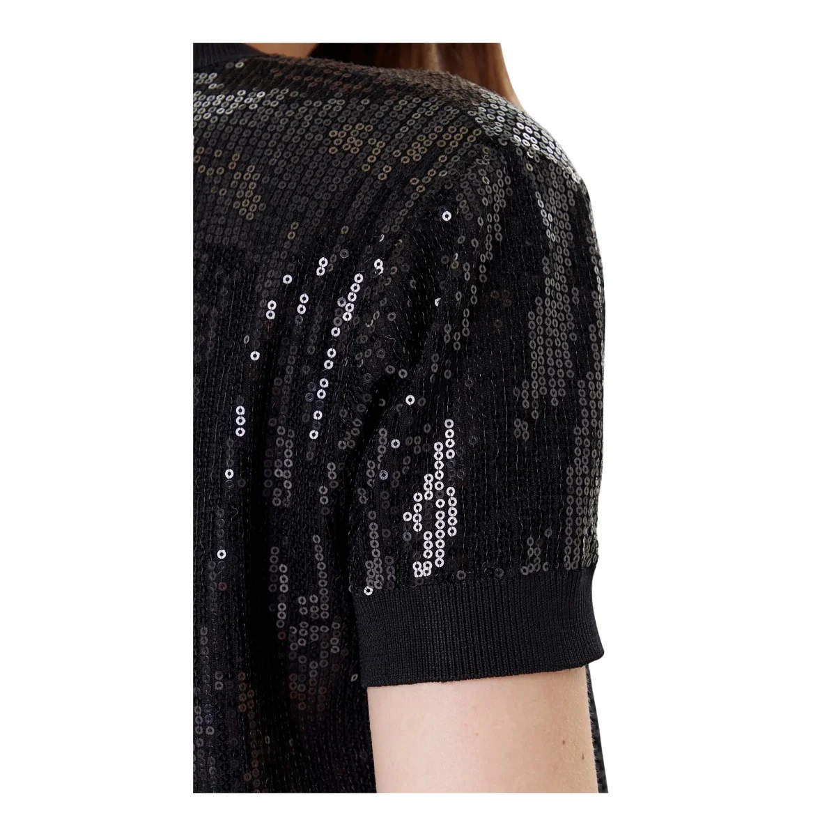 Maglia Donna mezza manica Nero paillettes - immagine 4