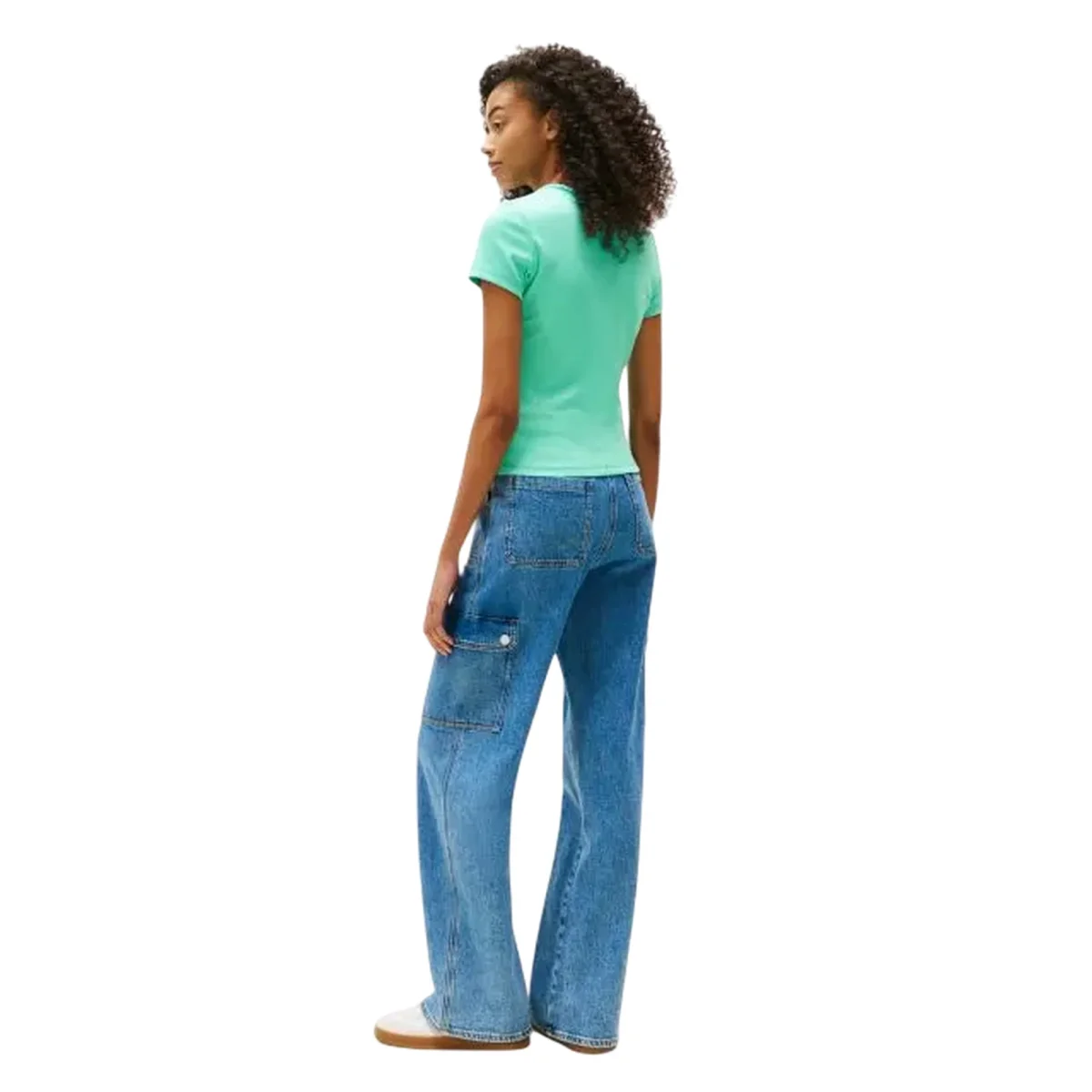 T-shirt Donna a costine Slim Badge Verde - immagine 4