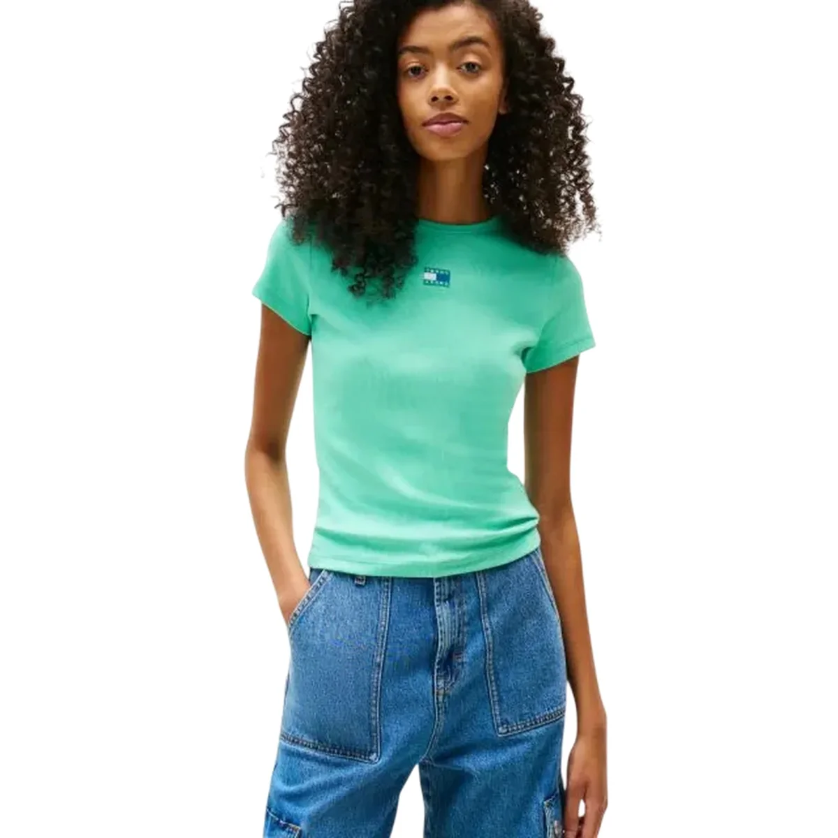 T-shirt Donna a costine Slim Badge Verde - immagine 3