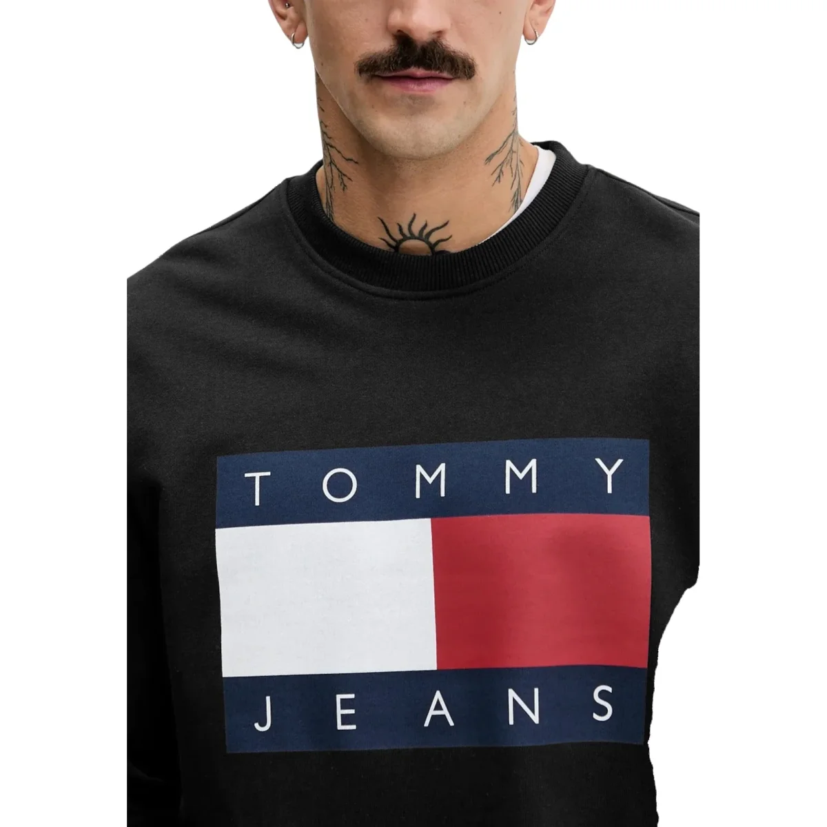 TOMMY HILFIGER Felpa Uomo Nera Cotone Organico Stampa Maniche Lunghe - immagine 4