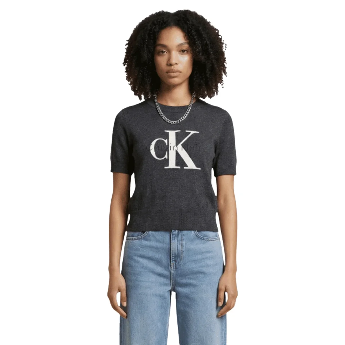 CALVIN KLEIN JEANS Maglia Donna Cotone Grigia Stampa - immagine 2