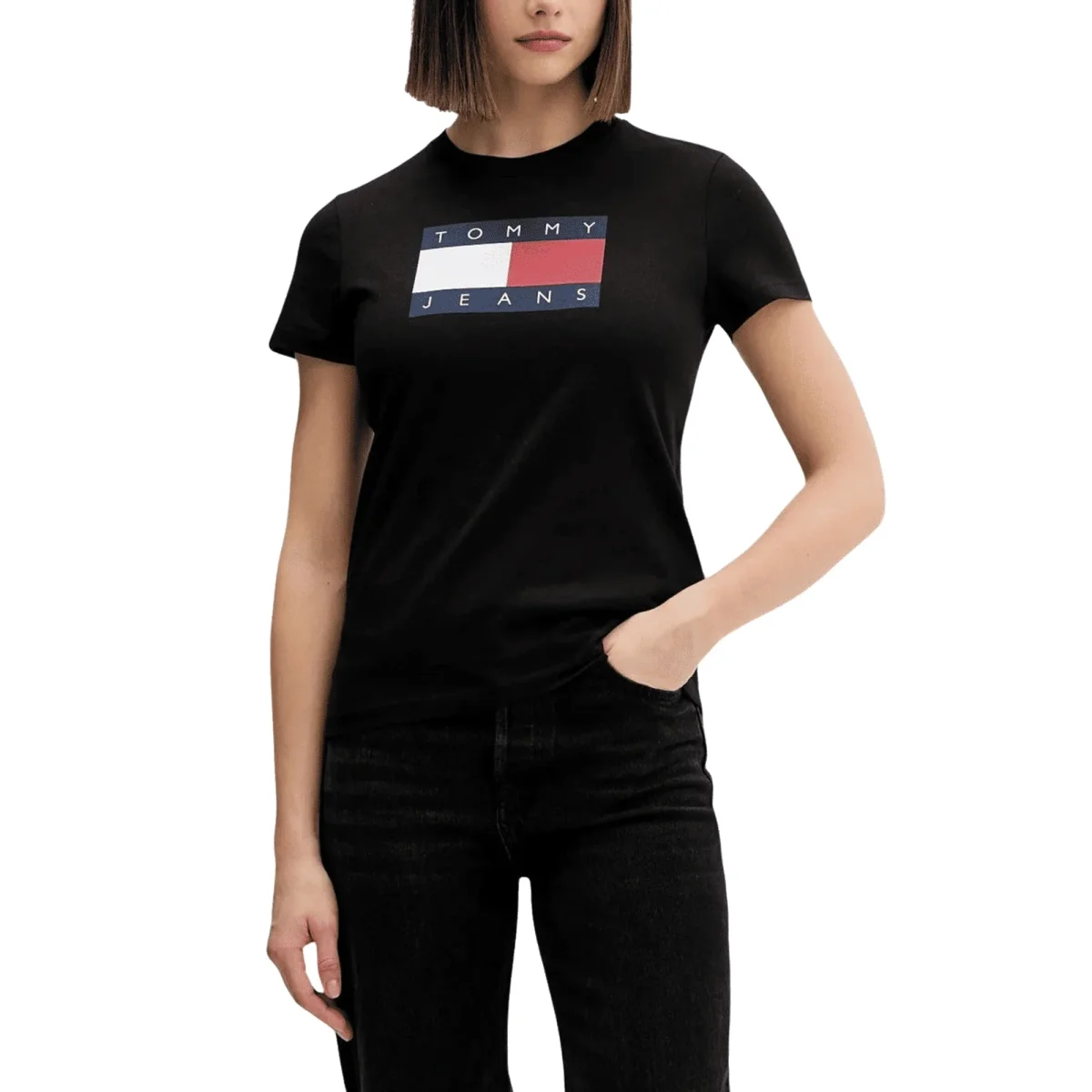 TOMMY HILFIGER Jeans T-Shirt Donna Nero Stampa Cotone Organico - immagine 2