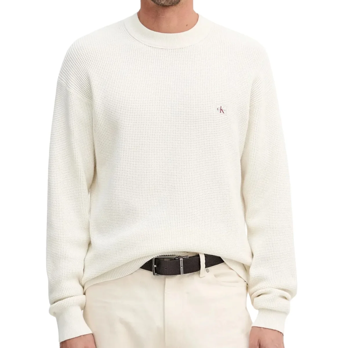 CALVIN KLEIN Maglia in Cotone Waffel Bianco - immagine 2