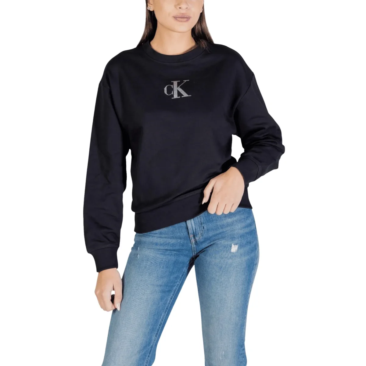 Calvin Klein Jeans Felpa Donna Nera Maniche Lunghe Scollo Tondo - immagine 4