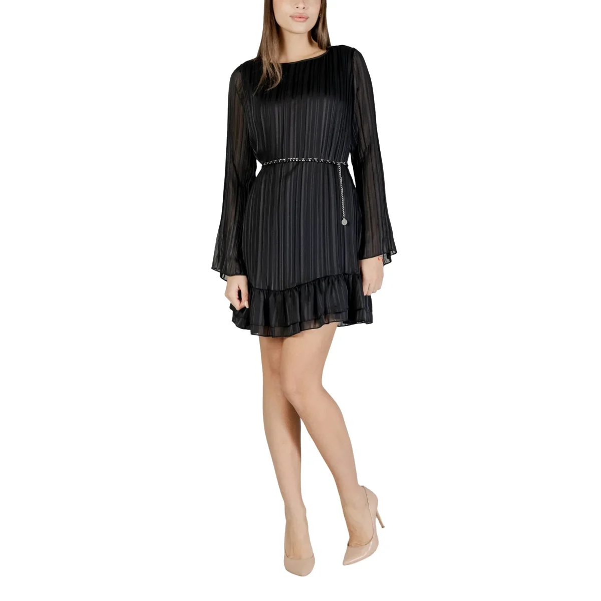 Vestito Midi LS ILENIA PLEAT DRESS Elegante Nero - immagine 2