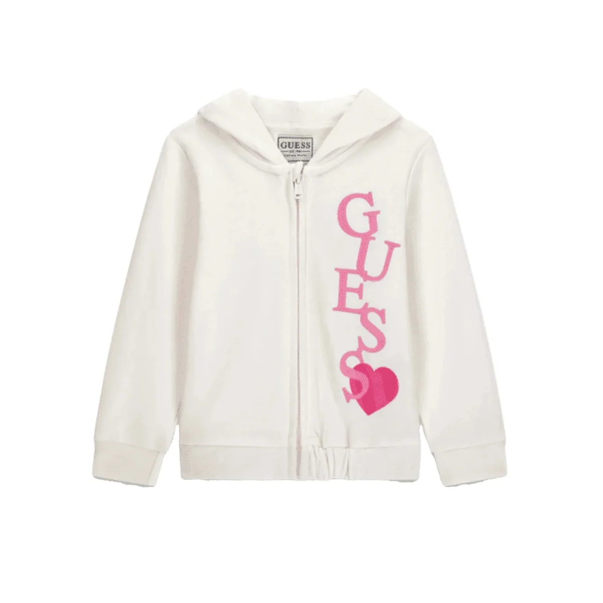 Felpa Bambina con Cappuccio e Zip Bianca e Rosa - immagine 2