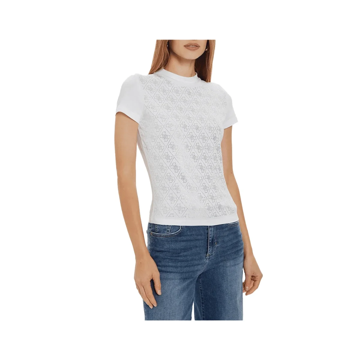 T-Shirt Donna Bianca in Cotone con strass - immagine 2