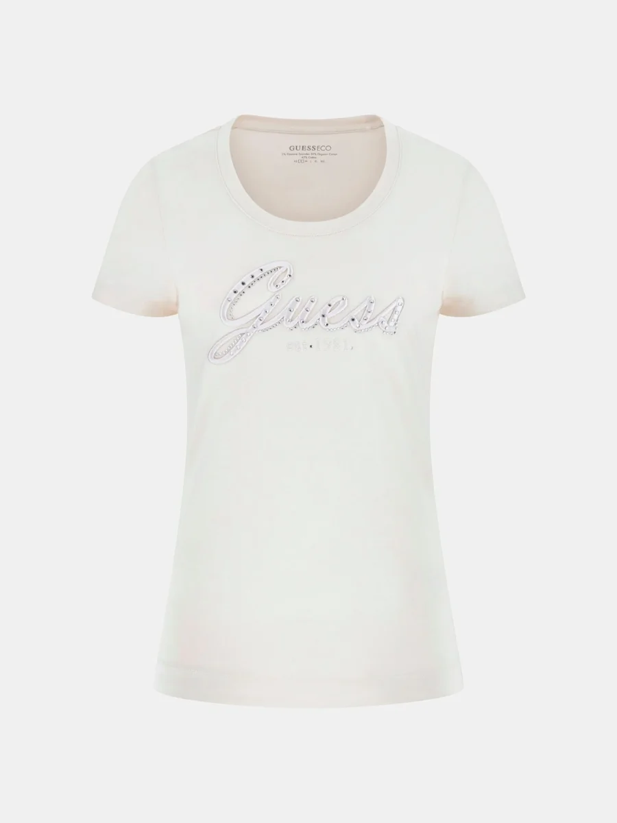 T-shirt Donna scollo tondo logo strass - immagine 2